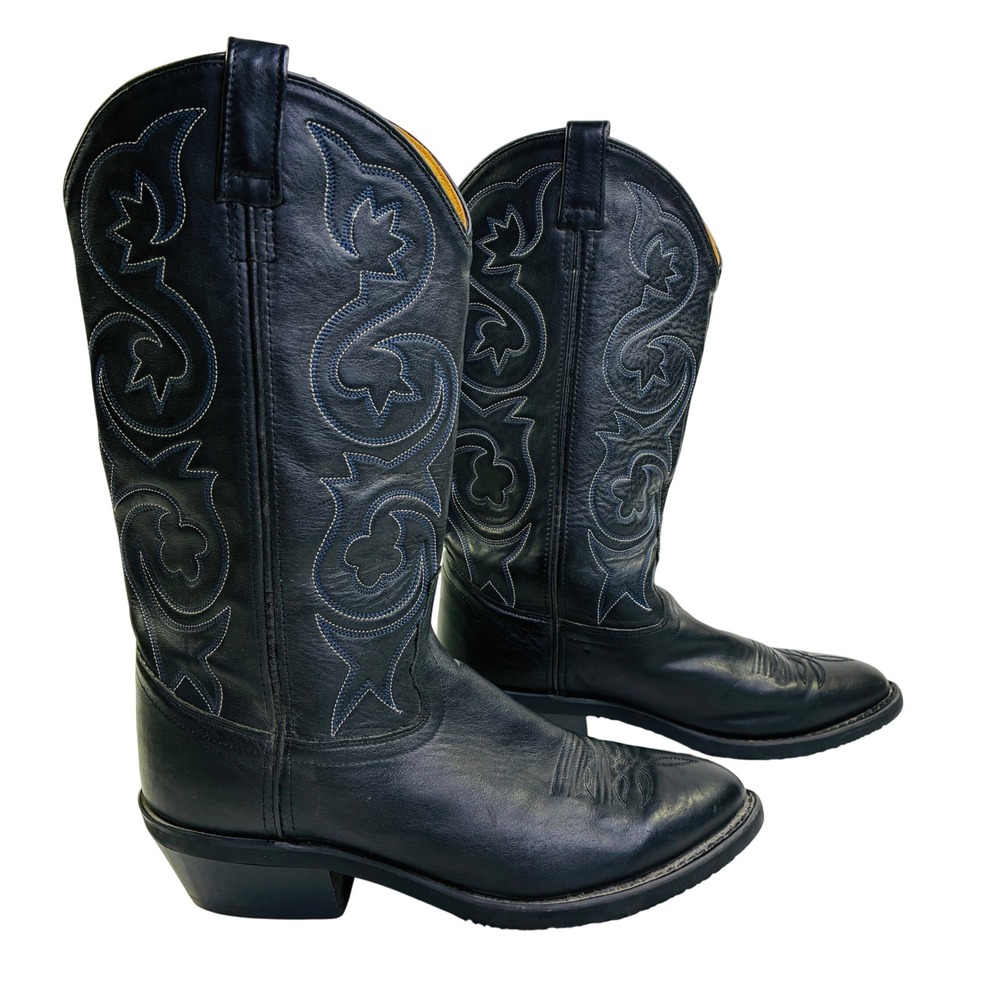 Jama Old West Mens Stitched Black Leather Western Cowboy Boots WBM80 Size 10 EE